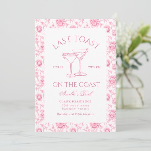 Laatste toast op de kust Roze Bloemen Bachelorette Kaart (Staand voorkant)