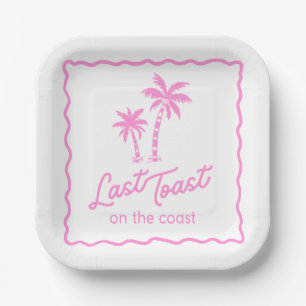 Laatste toast op de kust roze vrijgezellenfeest papieren bordje