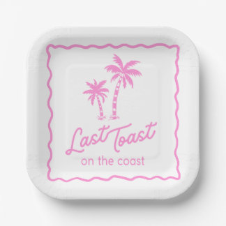 Laatste toast op de kust roze vrijgezellenfeest papieren bordje