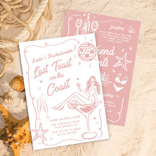 Laatste toast op de kust roze vrijgezellenweekend kaart