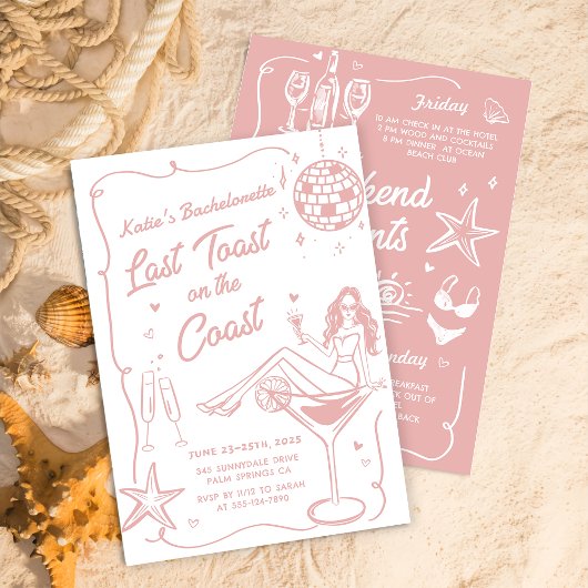 Laatste toast op de kust roze vrijgezellenweekend kaart