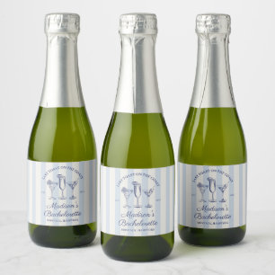 Laatste toast op de kust Stoffig Blauw Gestreept Sparkling Wijnetiket