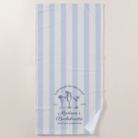Laatste toast op de kust Stoffig Blauw Gestreept Strandlaken (Voorkant)