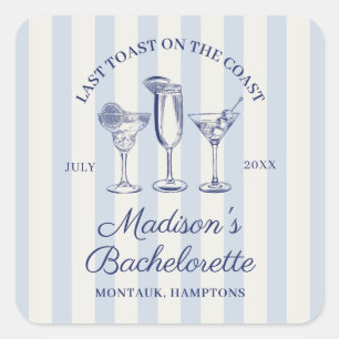 Laatste toast op de kust Stoffig Blauw Gestreept Vierkante Sticker