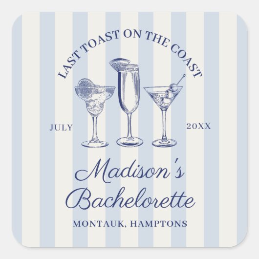 Laatste toast op de kust Stoffig Blauw Gestreept Vierkante Sticker (Voorkant)