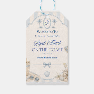 Laatste toast op de kust strand blauwe vrijgezelle cadeaulabel