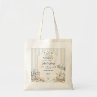 Laatste toast op de kust strand blauwe vrijgezelle tote bag