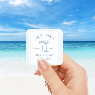 Laatste toast op de kust strand blauwe vrijgezelle vierkante sticker