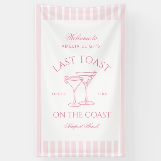 Laatste Toast Op De Kust Strand Roze Bachelorette Spandoek (Verticaal)