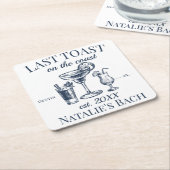 Laatste toast op de kust strand vrijgezellenfeest kartonnen onderzetters (Schuin)