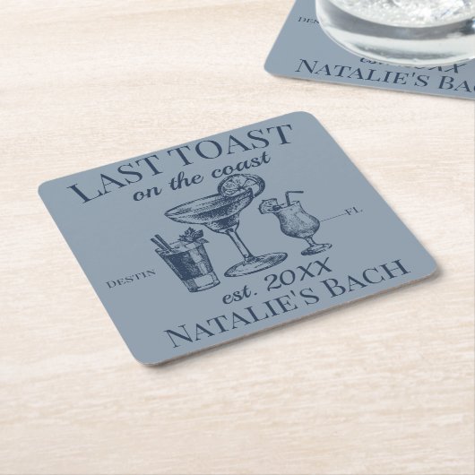 Laatste toast op de kust strand vrijgezellenfeest kartonnen onderzetters (Schuin)