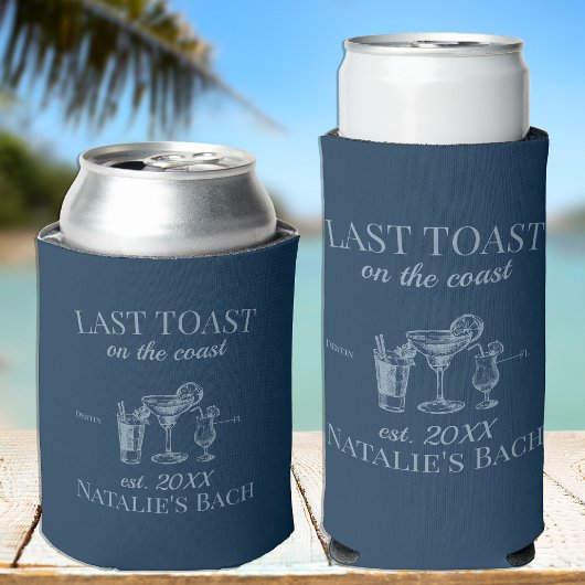 Laatste toast op de kust strand vrijgezellenfeest seltzer blikjeskoeler