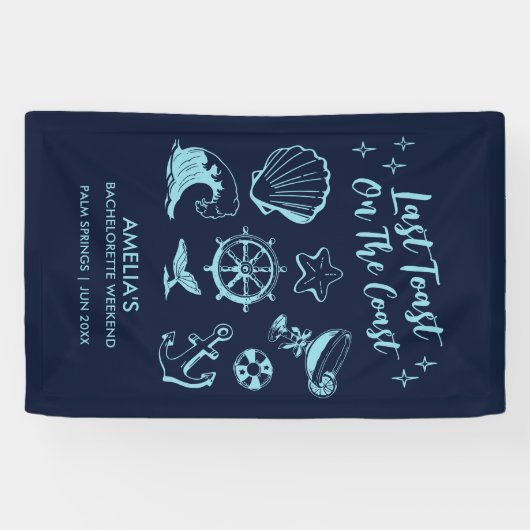 Laatste toast op de kust strand vrijgezellenfeest spandoek (Horizontaal)