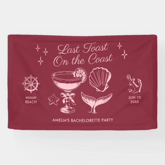 Laatste toast op de kust strand vrijgezellenfeest spandoek (Horizontaal)