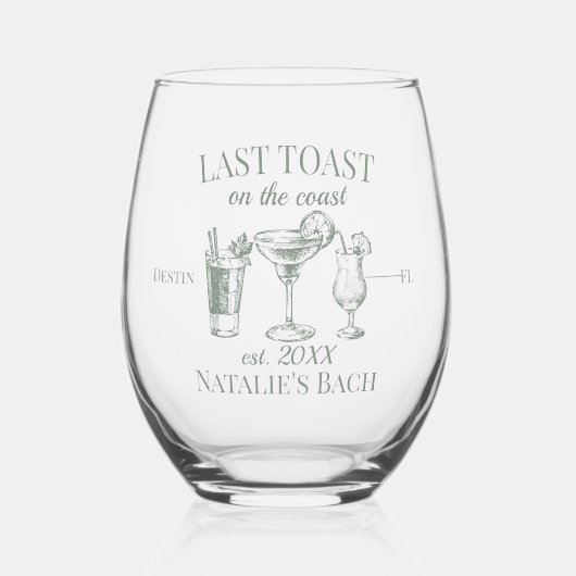 Laatste toast op de kust strand vrijgezellenfeest wijnglas zonder voet (Voorkant)