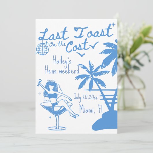 Laatste toast op de kust vrijgezellen uitnodiging  (Staand voorkant)