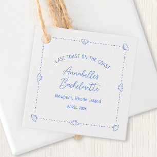 Laatste toast op de kust vrijgezellenfeest blauw bedankjes labels
