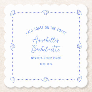 Laatste toast op de kust vrijgezellenfeest blauw kartonnen onderzetters