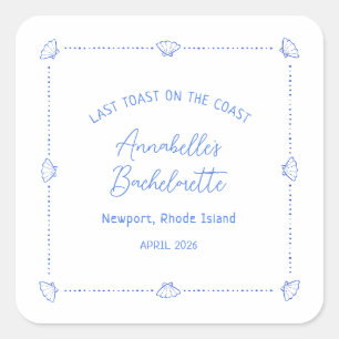 Laatste toast op de kust vrijgezellenfeest blauw vierkante sticker