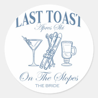 Laatste toast op de pistes vrijgezellen ski bruids ronde sticker