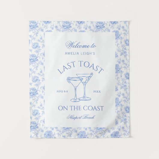 Laatste toast op het strand blauw bloemmotief wandkleed (Voorkant)