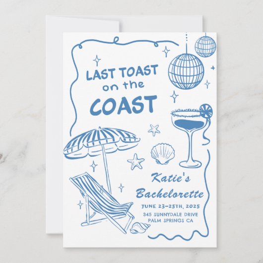 Laatste toast op het strand blauwe vrijgezelle kaart (Voorkant)