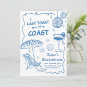 Laatste toast op het strand blauwe vrijgezelle kaart (Staand voorkant)