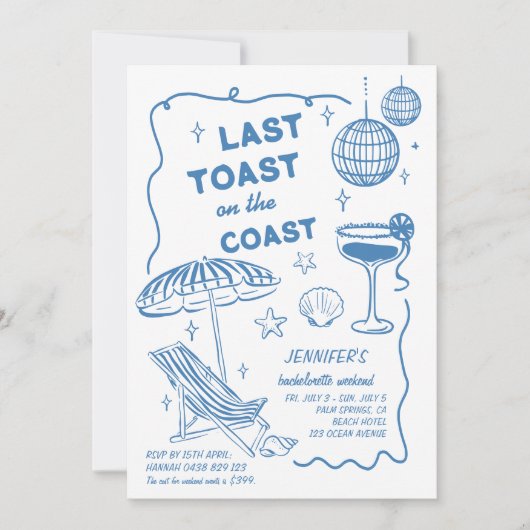 LAATSTE TOAST RETRO DOODLE BACHELORETTE WEEKEND KAART (Voorkant)