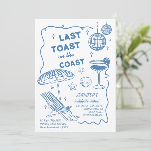 LAATSTE TOAST RETRO DOODLE BACHELORETTE WEEKEND KAART (Staand voorkant)