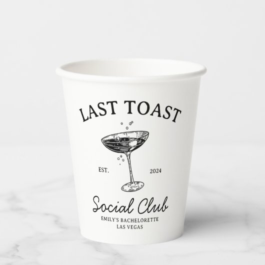 Laatste toast Social Club Bachelorette Party Merch Papieren Bekers (Voorkant)