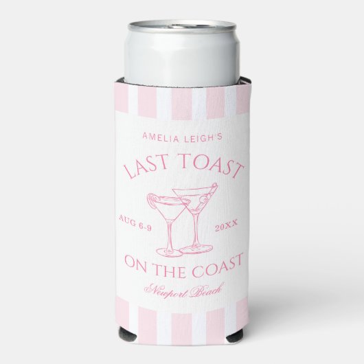 Laatste toost op het Coast Pink Bachelorette Weeke Seltzer Blikjeskoeler (Seltzer Voorkant)