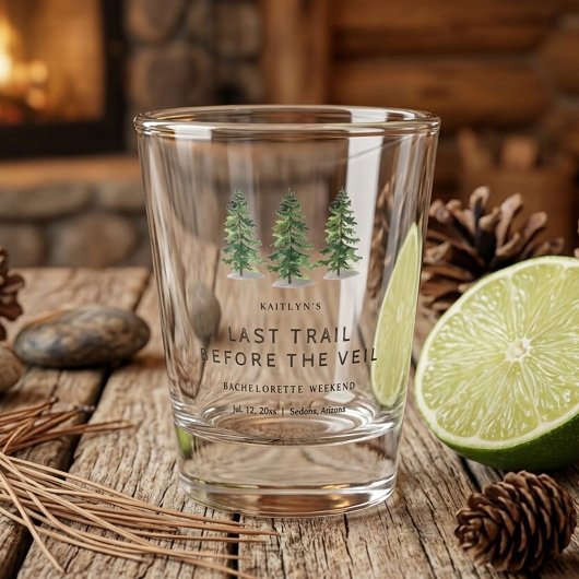 Laatste Trail Pine Bos Kampeer Afscheidspartij voo Shot Glas