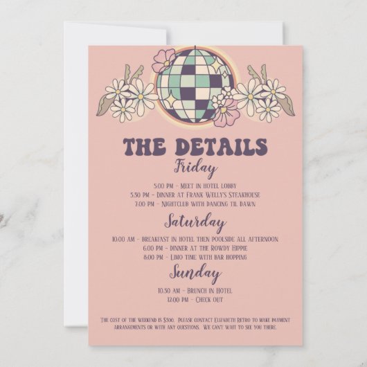 Laatste uitnodiging van Disco Retro Bachelorette (Achterkant)