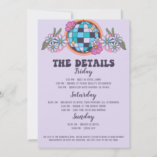 Laatste uitnodiging van Disco Retro Bachelorette (Achterkant)