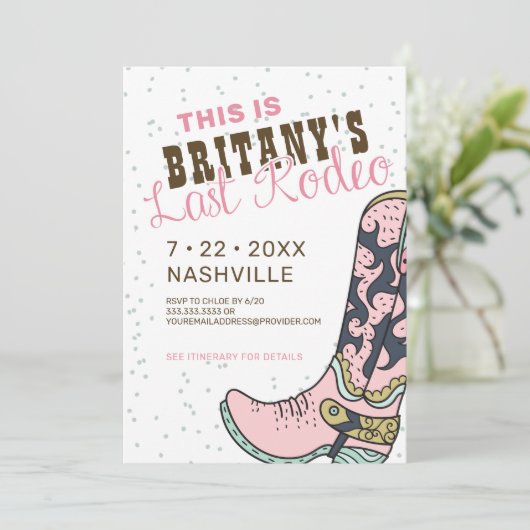 Laatste uitnodiging van Rodeo Roze Bachelorette (Staand voorkant)