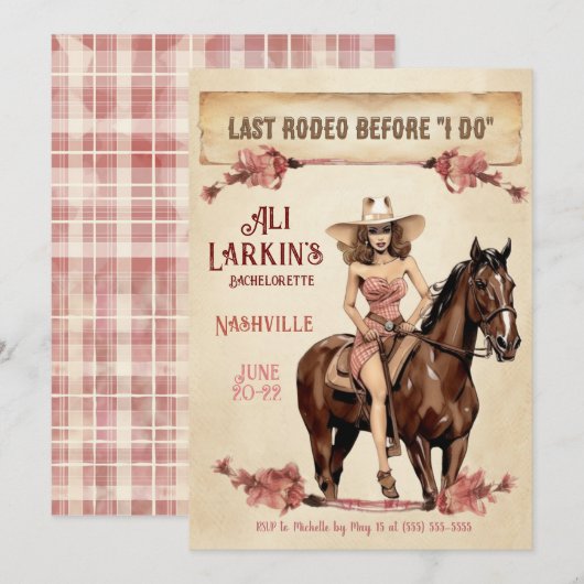 Laatste uitnodiging van Rodeo Westerne Bachelorett (Voorkant / Achterkant)