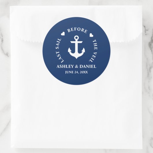 Laatste vaart voor de sluier nautische bruiloft ronde sticker (Tas)