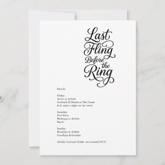 laatste vlucht voor de ring Bachelorette Script Kaart (Achterkant)