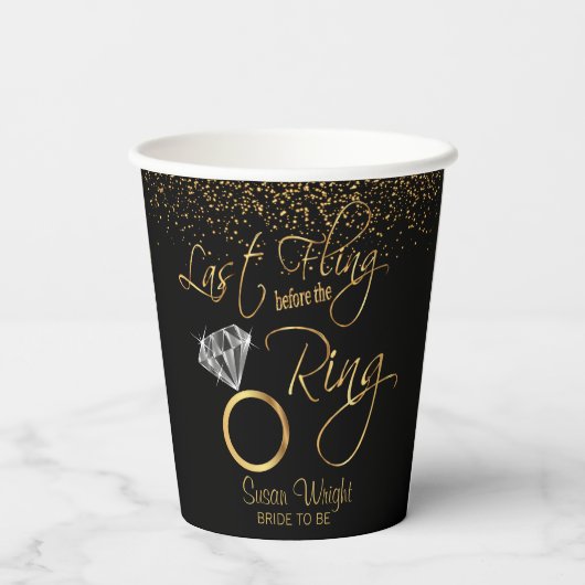 Laatste vlucht voor Ring Bachelorette - Goud Papieren Bekers (Achterkant)