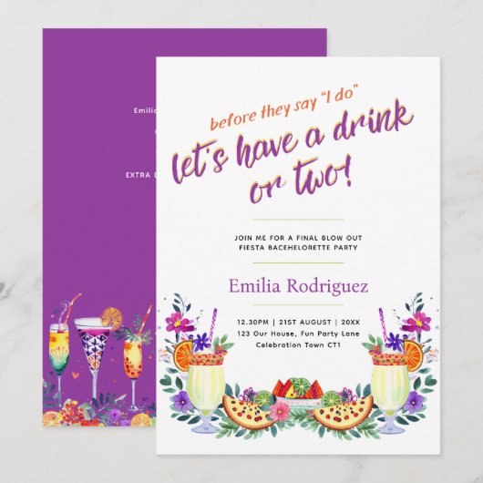 Laatste Vrije Uitvlucht Fiesta Cocktails Tacos Vri Kaart (Voorkant / Achterkant)