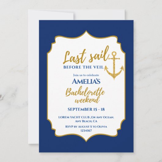 Laatste zeiltocht voor de sluier Bachelorette Week Kaart (Voorkant)
