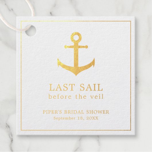 Laatste Zeiltocht voor de Sluier Goud Folie Bruids Bedankjes Labels (Voorkant)