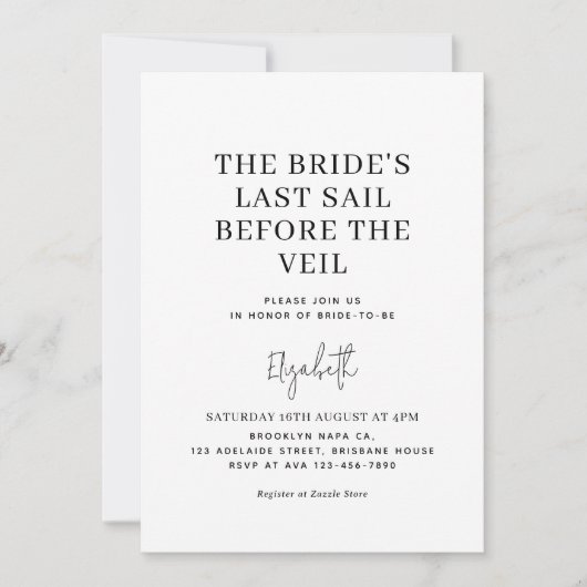 Laatste zeiltocht voor de sluier | Wit Vrijgezelle Kaart (Voorkant)