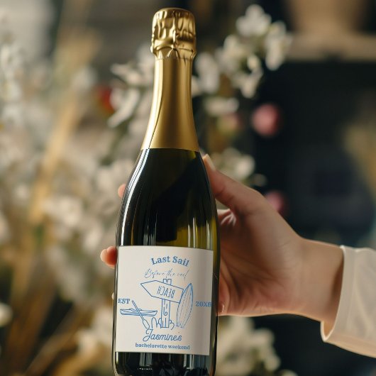 Laatste zeiltocht voor The Veil Bachelorette weeke Sparkling Wijnetiket