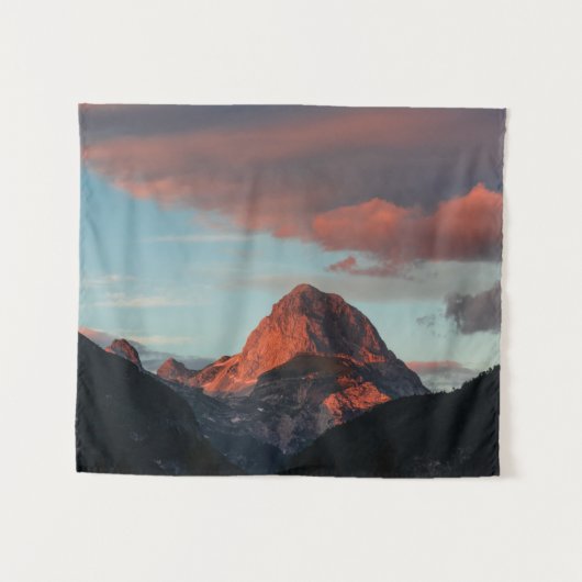 Laatste zonlicht op de berg Mangart, Slovenië Wandkleed (Voorkant (horizontaal))