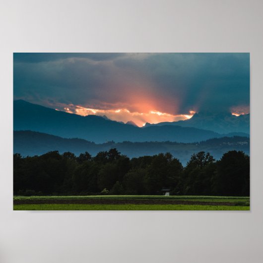 Laatste zonnestralen vóór zonsondergang poster (Voorkant)