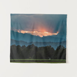 Laatste zonnestralen vóór zonsondergang wandkleed