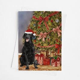 Lab - Black Lab Waterverf onder de kerstboom Kaart