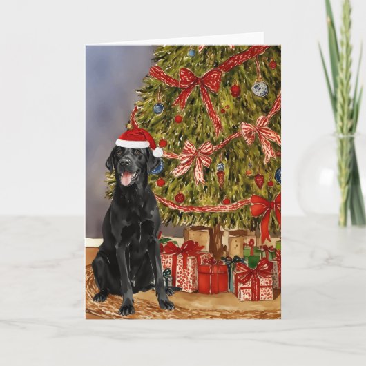 Lab - Black Lab Waterverf onder de kerstboom Kaart (Voorkant)