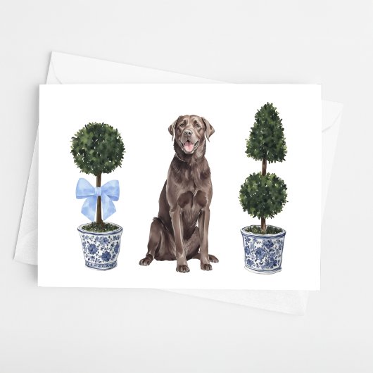 Lab - Chocolade Waterverf Hond Puppy Chinoiserie Kaart